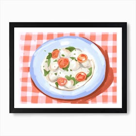 A Plate Of Caprese Salad, Top View Food Illustration, Landscape 2 Art Print
