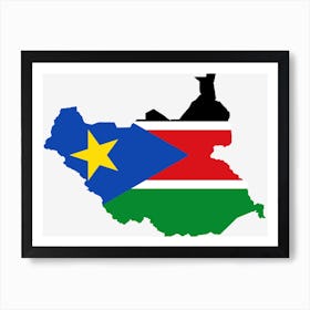 South Sudan Flag Map Geography Art Print
