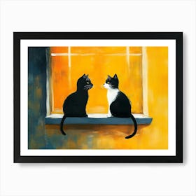 Cats In Window 1 Art Print