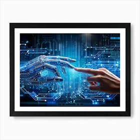 Abstract Cyber Concept Art Depicting A Human Hand And Artificial Intelligence Robotic Finger Almost (1) Art Print