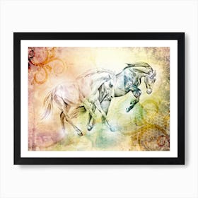 Horse Drawing Art Illustration In A Photomontage Style 73 Art Print