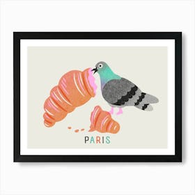 Paris Pigeon Eating a Croissant City Travel Art Print