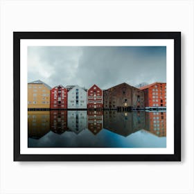 Trondheim Norway reflection in the river of the city | Street travel photography Art Print