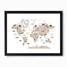 Kids World Map, Nursery Decor, White Art Print