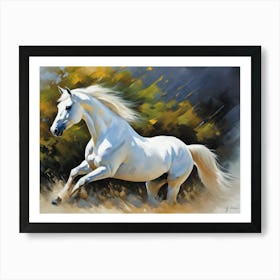 White Horse Galloping Art Print
