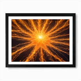 Abstract Background Of Glowing Lines Radiating Outwards From A Center Point, With A Yellow, Golden Glow Art Print