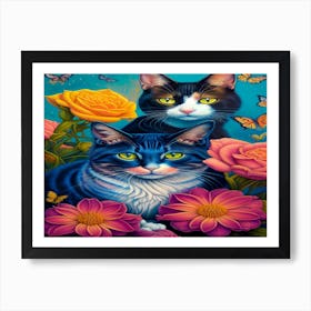 Cats And Butterflies Art Print