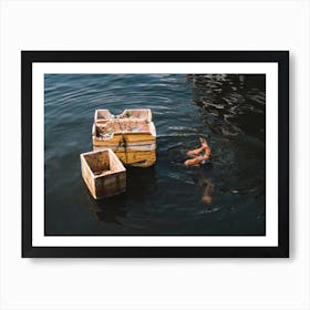 A Man Dives For Recycling Off Vietnam's Southern Coast Art Print