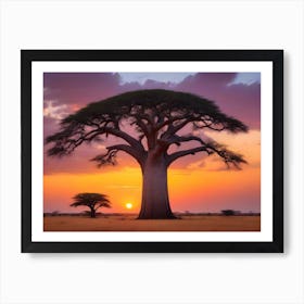 Baobab Tree At Sunset Art Print