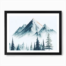 Mountain And Forest In Minimalist Watercolor Horizontal Composition 125 Art Print