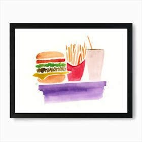 Fast Food Still Life - Watercolor artwork painting food kitchen burger french fries hand painted illustration Art Print