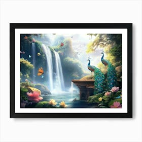 Beautiful Nature Scenery Travel Lovely Place Background with Tropical Leaves, Flowers, Forest Trees Art Print