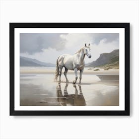 A Horse Oil Painting In Rhossili Bay Wales, Uk, Landscape 1 Art Print