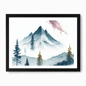 Mountain And Forest In Minimalist Watercolor Horizontal Composition 38 Art Print