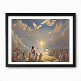 Doves Flying Over People Art Print