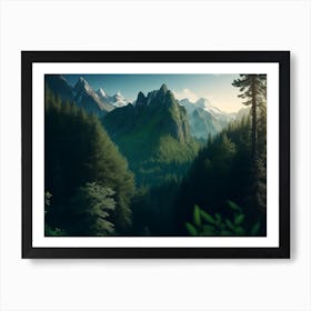 Contrast Of Deep Green Forest And Mountains Art Print