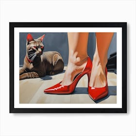 Red Shoes And Cat Art Print
