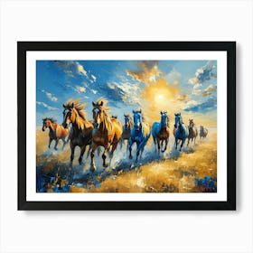 Wild Horses Oil Paint And Blue Ink 3 Art Print