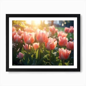 Pink Tulips In The Garden 1 Art Print