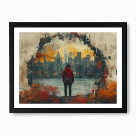 Urban Rhapsody: Collage Narratives of New York Life. Man In A Red Jacket Art Print