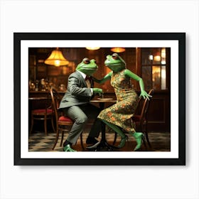 A Pair Of Frogs Engulfed In A Passionate Tango Dance At An Intimate Argentine Restaurant Male Frog Art Print