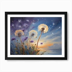 Vintage Dandelions At Sunset Art Print