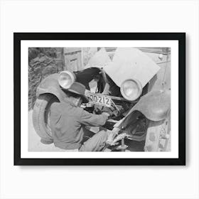 Mexican Repairing Automobile, San Antoni, Texas, Notice The Worn Out Tires By Russell Lee Art Print