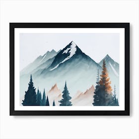 Mountain And Forest In Minimalist Watercolor Horizontal Composition 392 Art Print