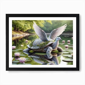 Swimming Turtle-Dove Fantasy Art Print