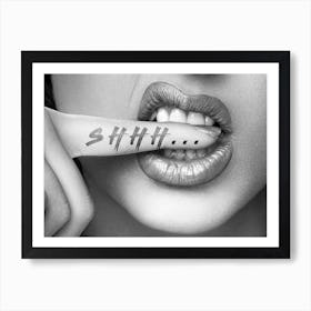 Shhh... Tattooted Woman Biting On Her Finger Black And White Photography Photograph Photographs Art Print Art Print