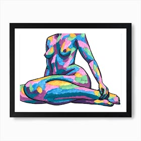 Nude Woman Aqua Tones Art Print