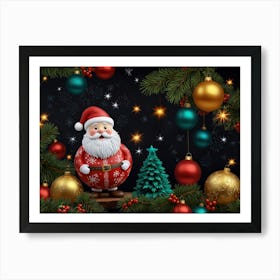 Christmas Tree With Santa Claus Art Print