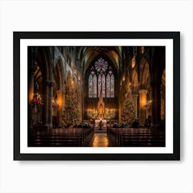 A Christmas Eve Service In A Candlelit Gothic Cathedral Illuminated Pews Leading To The Altar Prepa (3) 1 Art Print