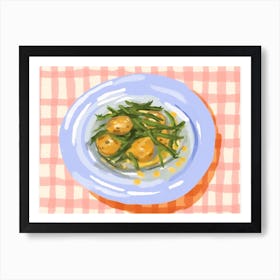 A Plate Of Green Beans, Top View Food Illustration, Landscape 2 Art Print
