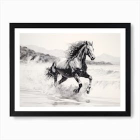 A Horse Oil Painting In Flamenco Beach, Puerto Rico, Landscape 4 Art Print