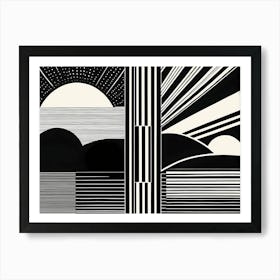 Retro Inspired Linocut Abstract Shapes Black And White Colors Minimal Make Sure There Is No Str 993609789 Art Print