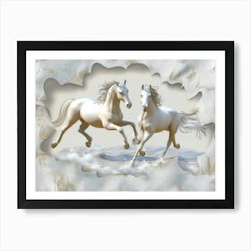 Two Horses Running On The Beach Art Print