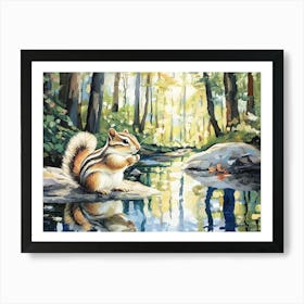 Chipmunk With Reflection In The Stream Art Print