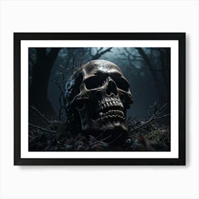 An Eerie Digital Render Of A Human Skull Its Gritted Teeth Showing A Glimpse Of The Dark Haunted N (3) Art Print