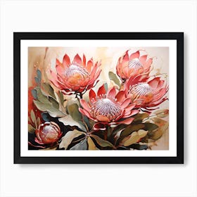 Beautiful Vintage Watercolor Proteas Art Print