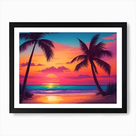 A Tranquil Beach At Sunset Horizontal Illustration Art Print