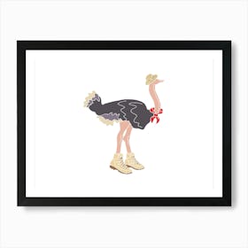 Explorer Ostrich With Hat, Neckerchief And Walking Boots, Fun Safari Animal Print, Landscape Art Print