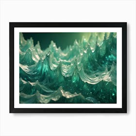 Close Up Abstract Image Of Translucent, Flowing Emerald Green Waves, Reminiscent Of Liquid Glass Or Gel Art Print