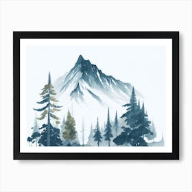 Mountain And Forest In Minimalist Watercolor Horizontal Composition 289 Art Print