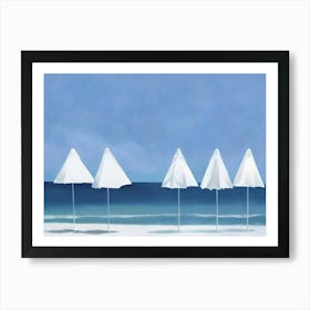 White Umbrellas On The Beach Art Print