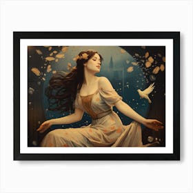 Girl Illustration in Art Nouveau Print Art Print