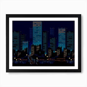 Night Cityscape City Buiding Art Vaporwave Art Print