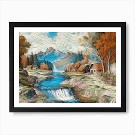 Waterfall In The Mountains  Art Print