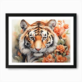 Tiger Flowers Wildlife Art Print