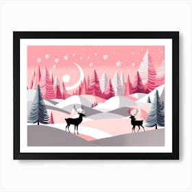 Christmas Tree And Deer, Rein deer, Christmas Tree art, Christmas Tree, Christmas vector art, Vector Art, Christmas art, Christmas,  Art Print